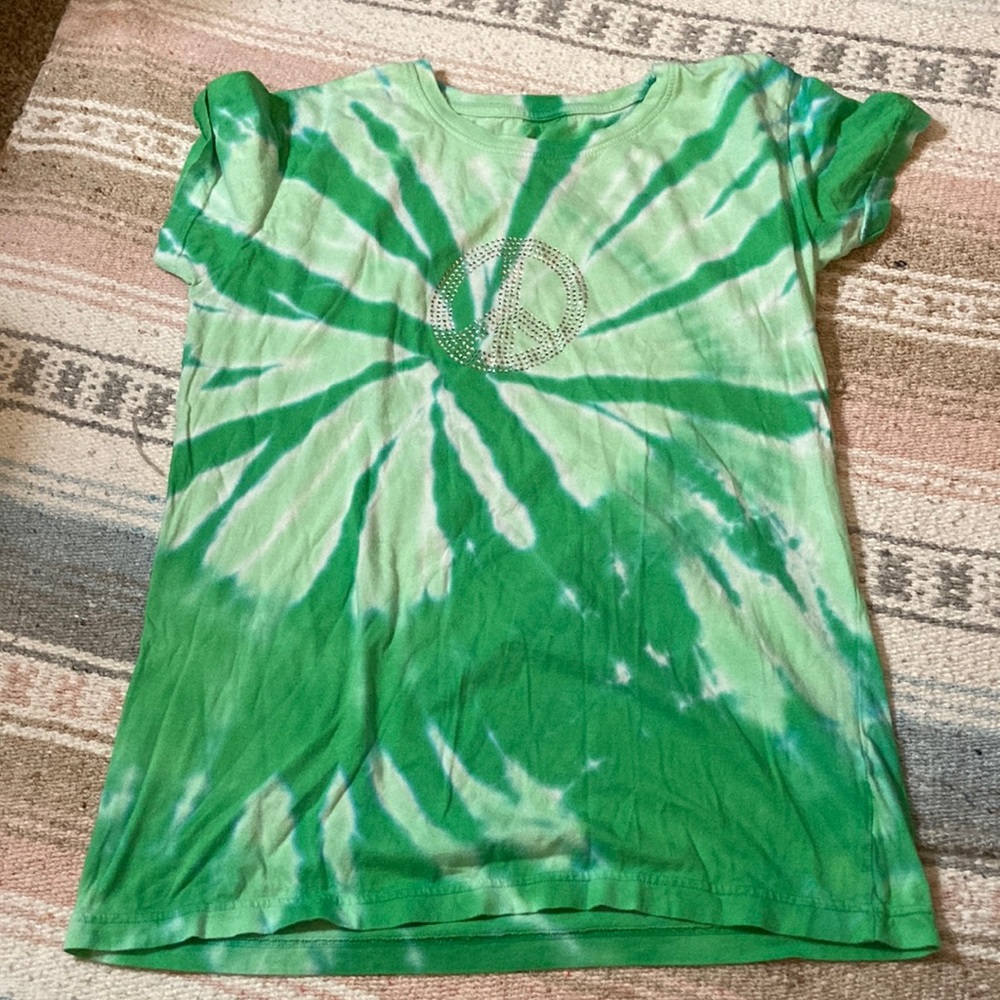 Bedazzled peace sign tye dye tee shirt